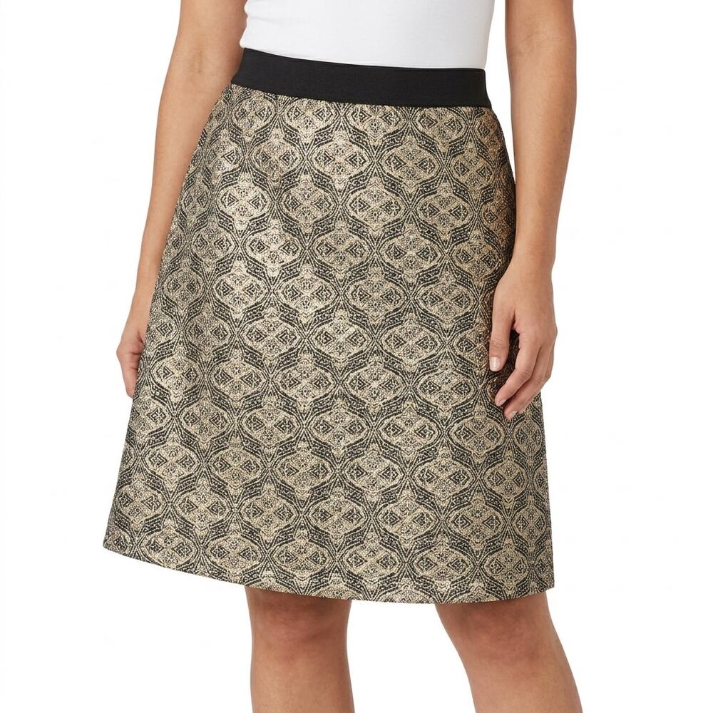 Narciso Rodriguez Gold Metallic Geometric A-Line Skirt Women Size 10